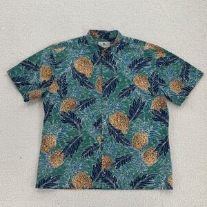 Island Shores Hawaiian Shirt Men Size XL Green Blue Short Sleeve Button Up